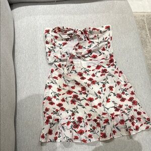 Floral Strapless Dress with Red Roses
